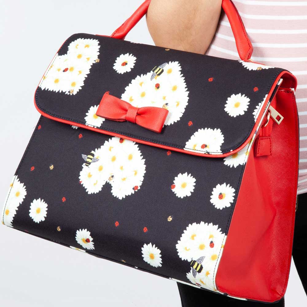 Voodoo Vixen - Ditsy Daisy Handtasche - Schwarz/Rot